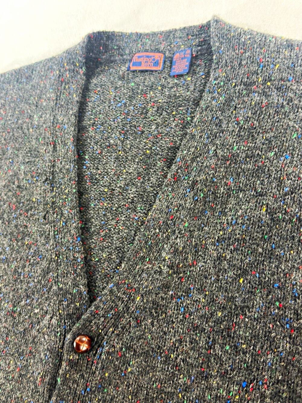 Vintage Hunting Horn M Shetland Wool Flecked Knit Cardigan Sweater